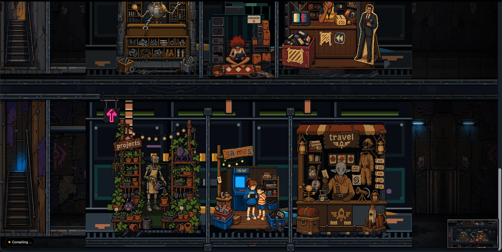 two floors of the takeover build in shared glass bays